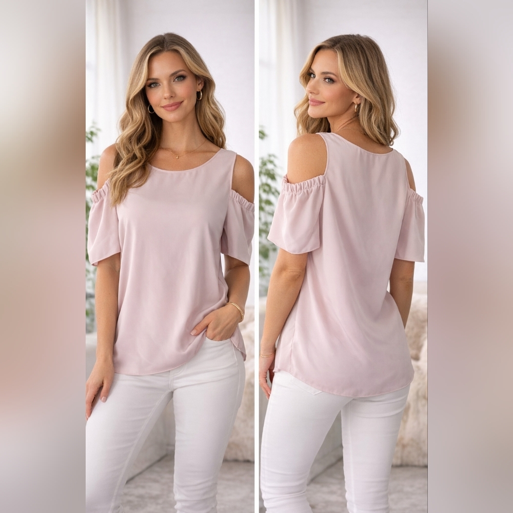 Amanda Uprichard Cold-Shoulder Blouse in Light Blush